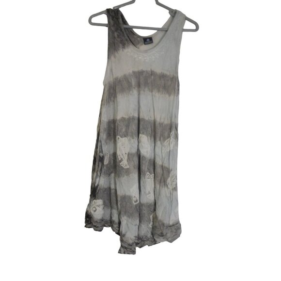 One Sz Fits Most Sleeveless Rayon Black fish Embroidered Tunic Top Tie Dye Batik - Picture 1 of 8